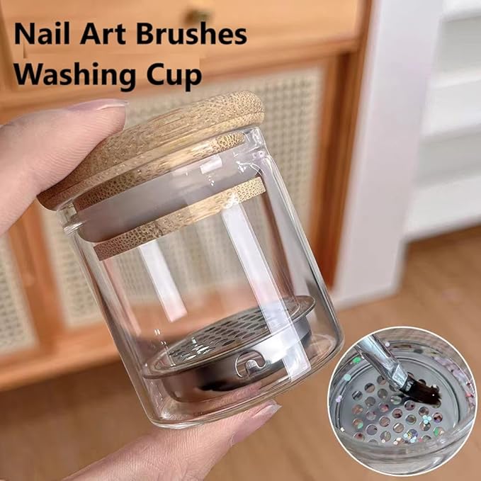 Nail Art Brushes Washing Cup, Nail Glitter Removal Cup, Monomer Holder, Nail Art Acrylic Liquid Powder Removal Cup, Nail Brush Cleaner Dappen Dish with Lid (2 PACK)