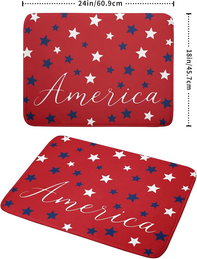 4th of July Patriotic Red Dish Drying Mat For Kitchen Counter Independence Memorial Day America Stars Microfiber Absorbent Drying Mats Reversible Kitchen Countertop Drainer Pad 18x24 Inch