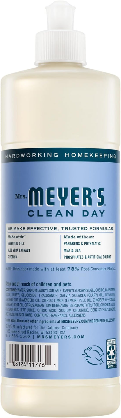 MRS. MEYER'S CLEAN DAY Liquid Dish Soap, Bluebell Scent, 16 Fl Oz Bottle - 3 Pack