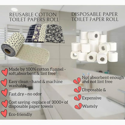 Reusable Toilet Paper Towels 24 Count Roll,Washable Absorbent No Tear Bidet Towels Cotton Cloth,Zero Waste Cleaning Supplies for Bathroom(4 Colors Rose)