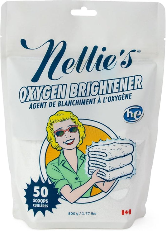 Nellie’s Oxygen Brightener –Powder Stain Remover for Laundry – Brightens Whites, Protects Colors – Bleach-Free, Septic-Safe (50 Scoops) - Made in Canada