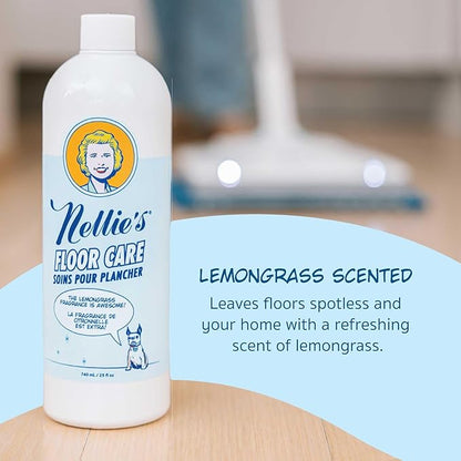 Nellie's Floor Care – Plant-Based Floor Cleaner for Hardwood, Tile, Ceramic, and More – Effectively Lifts Dirt and Odors – Fresh Lemongrass Scent (25 fl oz) - Made in Canada