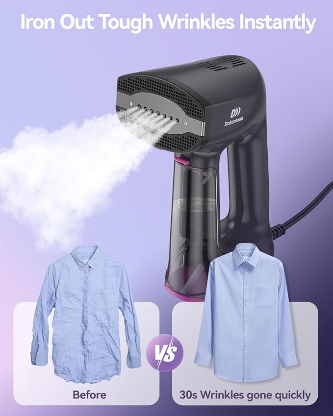 Vacuum Steamer for Clothes,3500Pa Suction Handheld Clothes Steamer,LED Display, Multiple Mode Adjustment,Steaming & Ironing 2 in 1,Portable Steamer No Board Needed, 160ml Water Tank (for 110‑120V)