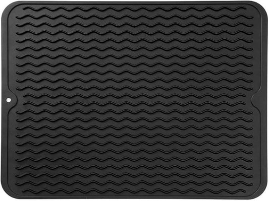 MicoYang Silicone Dish Drying Mat for Multiple Usage,Easy clean,Eco-friendly,Heat-resistant Silicone Mat for Kitchen Counter or Sink,Refrigerator or drawer liner Black L 16 inches x 12 inches