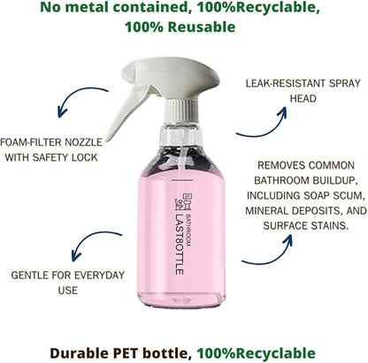 Bathroom Cleaner Starter Kit – Tartaric Acid (Milder than Citric) – Rich Foam Spray Clings to Grime – For Hard Water Stains on Shower Glass, Mirrors, Tile & Tub – Bottle + 3 Refills