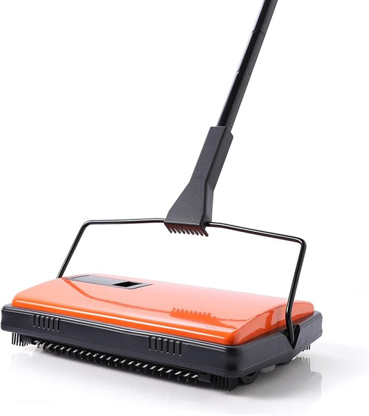 Manual Carpet Sweeper for Pet Hair - Rotating Brush Floor Sweeper, Lightweight Push Broom for Classroom Rugs, Non-Electric Lint & Crumb Cleaner, Easy-Dump Dustbin, No Batteries Needed