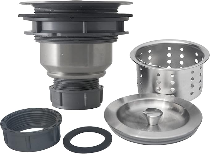 Sink Strainer Kitchen Sink Drain Assembly Kit 3-1/2 Inch with Kitchen Sink Drain Basket,304 Stainless Steel Sink Stopper & Cover Lid，Stainless Steel Brushed