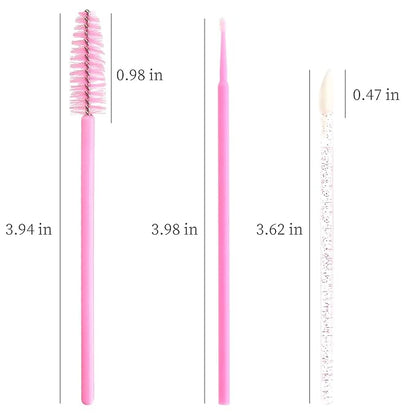 300 PCS Eyelash Extension Supplies Kit Disposable Micro Brush Eyebrow Lash Spoolies Lip Stick Brush Mascara Wand Applicator Makeup Brush Tool (Pink Sets)