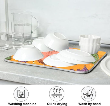 Halloween Colorful Pumpkin Pattern Dish Drying Mat for Kitchen Counter Super Absorbent Drying Mat 18x24 inch Large Dish Drying Matts for Countertop Protector Dishes Pad