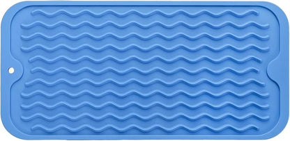 MicoYang Silicone Dish Drying Mat for Multiple Usage,Easy clean,Eco-friendly,Heat-resistant Silicone Mat for Kitchen Counter or Sink,Refrigerator or Drawer Liner Lichen BlueL S 12 inches x 6 inches
