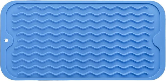 MicoYang Silicone Dish Drying Mat for Multiple Usage,Easy clean,Eco-friendly,Heat-resistant Silicone Mat for Kitchen Counter or Sink,Refrigerator or Drawer Liner Lichen BlueL S 12 inches x 6 inches
