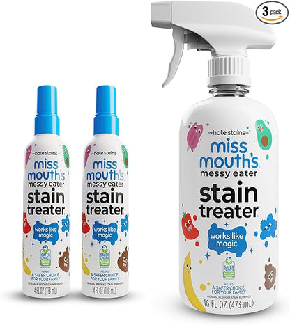 Miss Mouth's Messy Eater Stain Treater - 4oz 2-Pack & 16oz Spray Bottle - Laundry Spot Cleaner for Clothes, Carpet & Upholstery - Baby Stain Remover