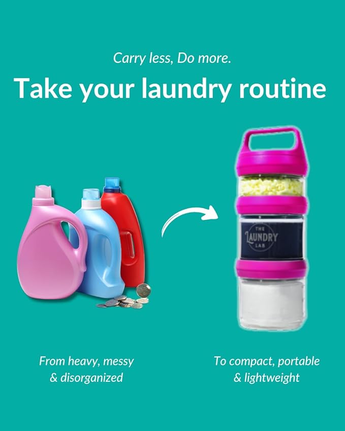 Bottle: Laundry Detergent Bottle – Refillable, Leakproof, Portable, Compact for Apartments, Dorms & Laundromats | College Laundry Essentials | Small-Space Organizer (Magenta)