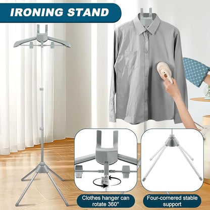 Clothes Steamer Stand Hanger Set, Height Adjustable Handheld Garment Steamer Rack with Ironing Gloves and Hair Remover ﻿for Easy Steaming and Storage, Birthday Gift for Mom Wife(Color:Grey)