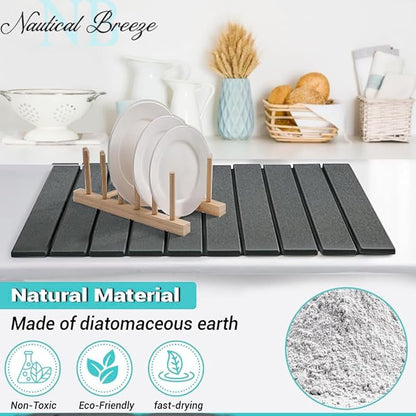Roll-Up Stone Mat - Premium Diatomaceous Earth Dish Drying Rack, Water Absorbent Roll-Out Dish Drying Mat for Kitchen Countertops, Eco-Friendly, Quick-Dry Surface