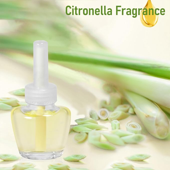 Citronella Plug in Refills,Lemongrass Fragrance, Compatible with Air Wick, Compatible with Glade, for Home Indoor Backyard Camping BBQ Summer,6 Count
