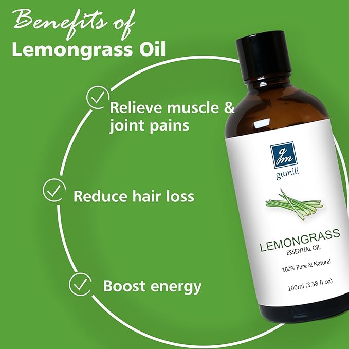 GM Gumili Lemongrass Essential Oil for Diffusers, 100ml