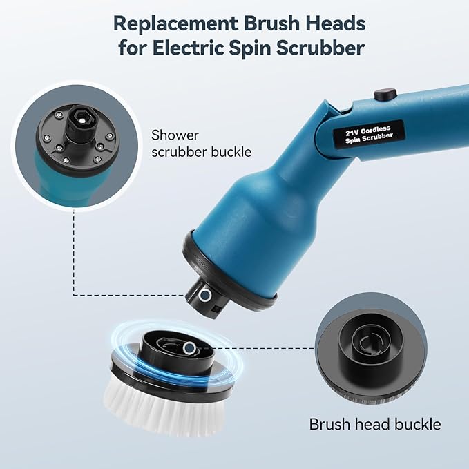 4 Replaceable Brush Heads for Uaoaii 21V Electric Spin Scrubber, Cordless Shower Scrubber Replacement Brushes for Bathrooms, Kitchens, Floors, Tiles, Tubs Cleaning