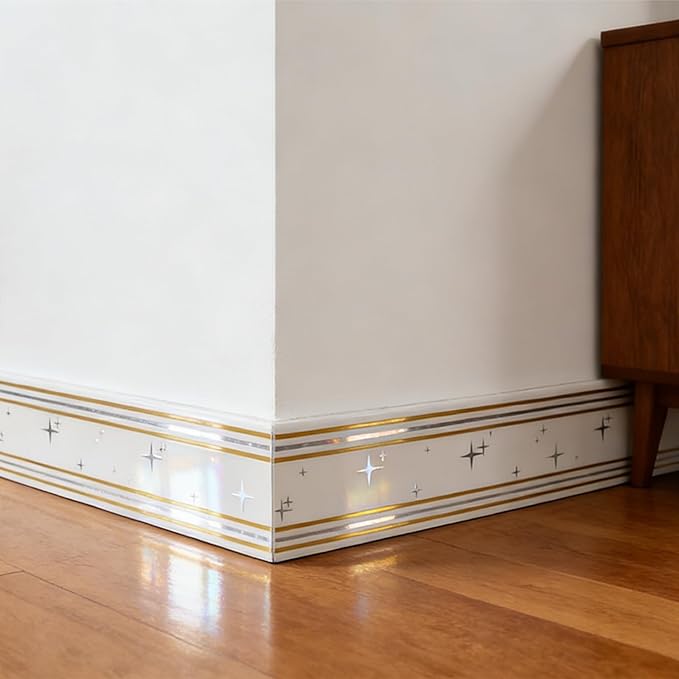 Peel and Stick Baseboard Trim, 3.93" x 196.8" Mirror Border, Self-Adhesive Wallpaper Borders for Bathroom, Kitchen & Living Room, Easy Installation, 1 Roll