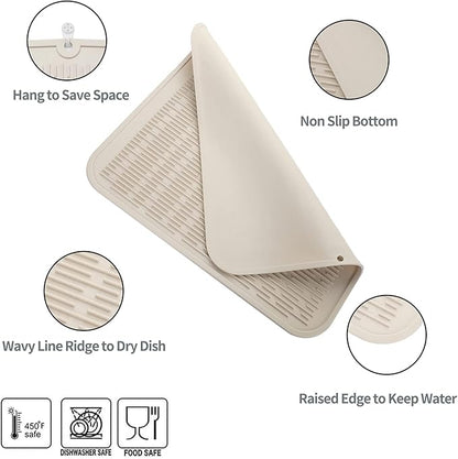 MicoYang Silicone Dish Drying Mat for Multiple Usage,Easy clean,Eco-friendly,Heat-resistant Silicone Mat for Kitchen Counter or Sink,Refrigerator or Drawer Liner Tapioca XL 18 inches x 16 inches