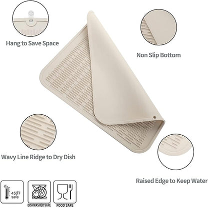 MicoYang Silicone Dish Drying Mat for Multiple Usage,Easy clean,Eco-friendly,Heat-resistant Silicone Mat for Kitchen Counter or Sink,Refrigerator or Drawer Liner Tapioca 2XL 24 inches x 18 inches