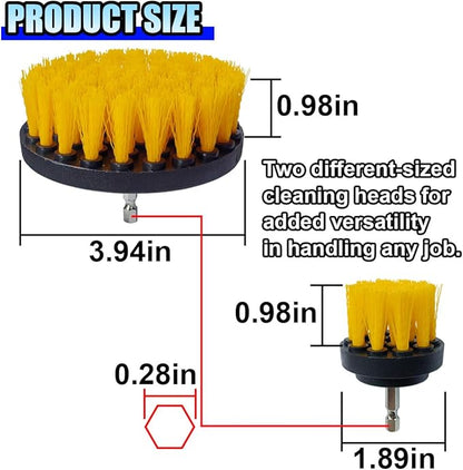 ZIMISI 2PCS Car Detailing Drill Brush Set, 2" & 4" Power Carpet Scrubber, Nylon Bristle Wheel Cleaner Brush with Drill Attachment, Car Wash Cleaning Kit for Floor Mats, Bathroom (Yellow)