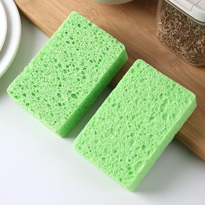 12 - Pack Non-Scratch Scrub Sponges - Sponges for Dishes and Washing Dishes, Cleaning Sponges for Kitchen Home Bathroom Cars, Funny Cut-Outs DIY for Kids (Green)