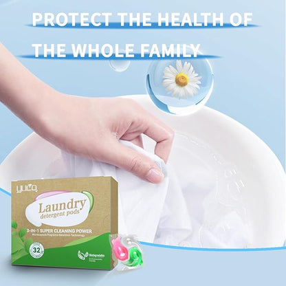 YUCO Pods Laundry Detergent Hypoallergenic, 3IN1 Super Cleaning Power, Microcapsule Fragrance Retention Technology (Forest Scent,1 Box of 32 Pod,Net 15g/pod,Net 480g)