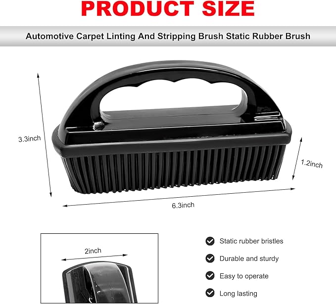 Car Carpet Lint & Hair Removal Brush, Electrostatic Bristles Mini Pet Hair Remover with Ergonomic Handle, Reusable Fur Remover Brush Car Interior Cleaning Tool for Truck SUV RV (Black)