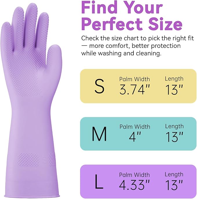 Dishwashing Rubber Gloves for Cleaning – 4 Pairs Kitchen Gloves with Handing Hooks Washing Dishes Household Glove - Medium