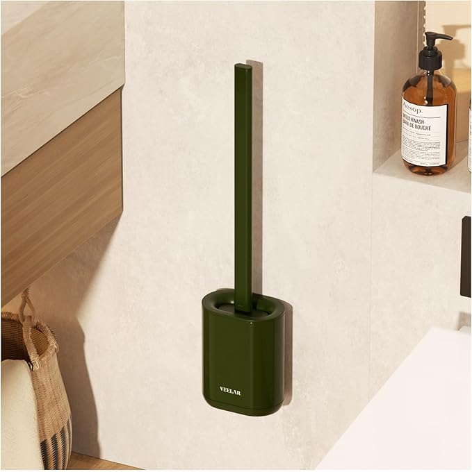 Toilet Brush and Holder Set - Wall Mounted Bathroom Scrub Brush, Toilet Bowl Brush and Plunger Set for Bathroom Cleaner (Green)
