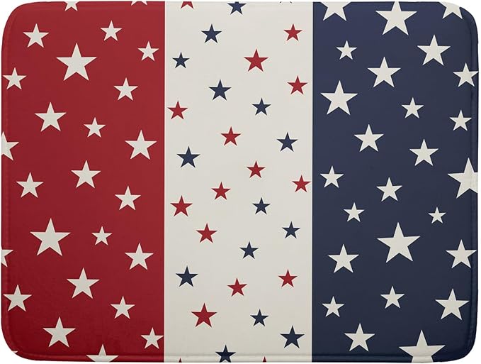 Blue Red White Star July of 4th Patriotic Dish Drying Mat for Kitchen Counter 18x24 Independence Day Absorbent Reversible Microfiber Drying Mats Kitchen Countertop Protector Dishes Drainer Rack Pad