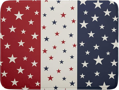 Blue Red White Star July of 4th Patriotic Dish Drying Mat for Kitchen Counter 18x24 Independence Day Absorbent Reversible Microfiber Drying Mats Kitchen Countertop Protector Dishes Drainer Rack Pad