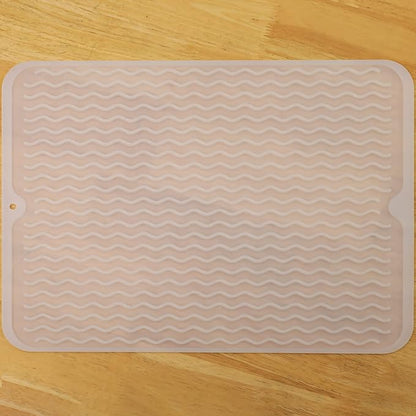 MicoYang Silicone Dish Drying Mat for Multiple Usage,Easy clean,Eco-friendly,Heat-resistant Silicone Mat for Kitchen Counter or Sink,Refrigerator or drawer liner Translucent L 16 inches x 12 inches