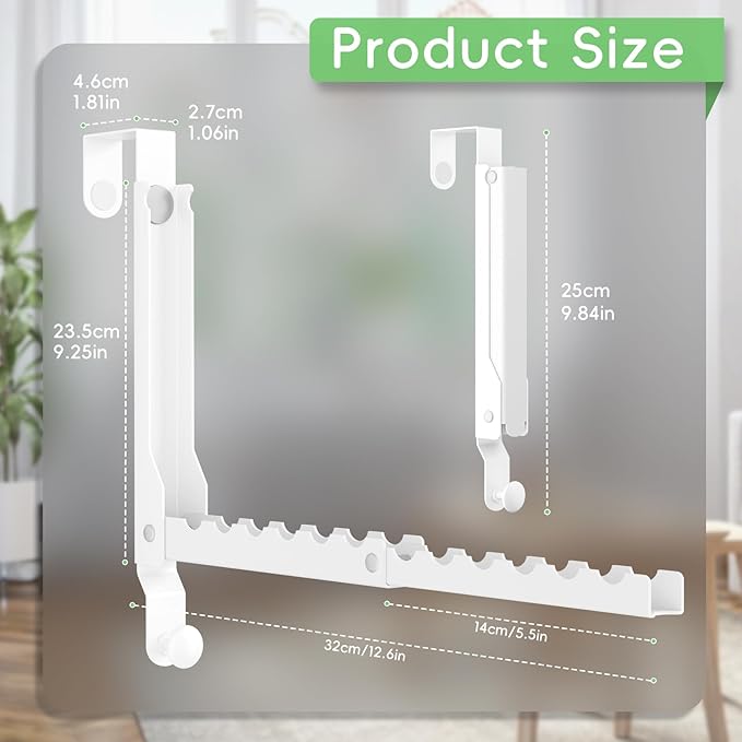Over The Door Hooks, Extended Over The Door Clothes Hanger with 11 Ridges,Space-Saving Over The Door Drying Rack,Over the Door Hangers for Clothes,Larger Capacity Over The Door Hanger.