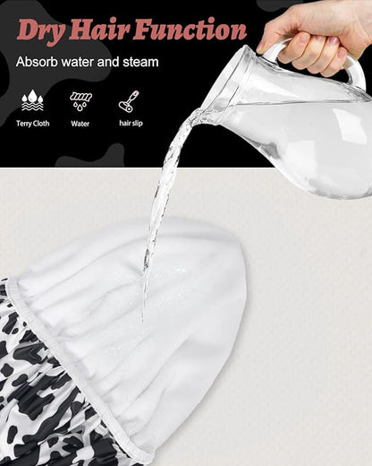 Auban Shower Cap, Shower Cap for Women Terry Cloth Lined EVA Exterior Reusable Double Layer Waterproof, Large Bath Hair Cap for All Hair Lengths, Hotel Travel Essentials Accessories Deep Conditioning