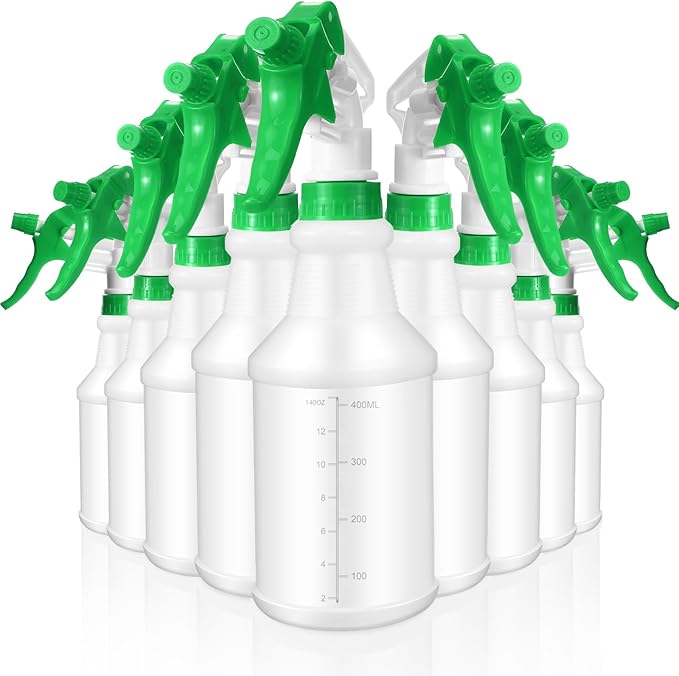 10 Pack Spray Bottles 16 Oz Empty Water Spray Bottles for Cleaning Heavy Duty Refillable Squirt ‌container with Measurements Adjustable Nozzle for Household Commercial Industrial(Green)