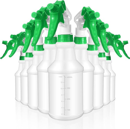 10 Pack Spray Bottles 16 Oz Empty Water Spray Bottles for Cleaning Heavy Duty Refillable Squirt ‌container with Measurements Adjustable Nozzle for Household Commercial Industrial(Green)