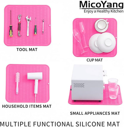 MicoYang Silicone Dish Drying Mat for Multiple Usage,Easy clean,Eco-friendly,Heat-resistant Silicone Mat for Kitchen Counter or Sink,Refrigerator or Drawer Liner Rose XL 18 inches x 16 inches