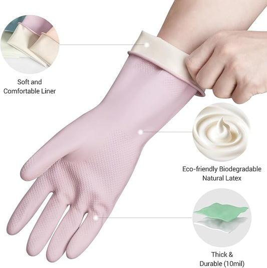 ThxToms 4 Pairs Reusable Rubber Gloves, 13" Natural Latex, 10mil Thick Heavy Duty Dishwashing & Cleaning Gloves, Non-Slip Grip, Multi-Color, Ideal for Kitchen, Bathroom, Car, & Garden Cleaning, Large