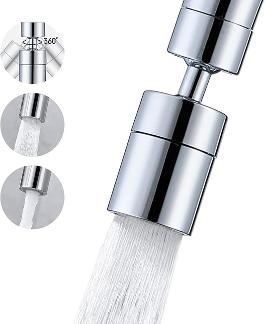 360° Swivel Faucet Aerator, Dual Mode Water Saving Sprayer Head, Chrome Brass Nozzle, Universal Fit for Kitchen & Bathroom Sinks (22mm Male & 24mm Female)