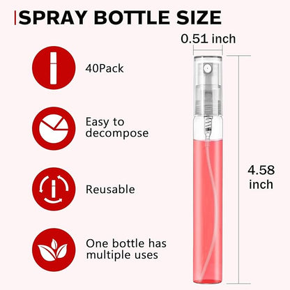 Mini Spray Bottle 10ml, Refillable Glass Spray Bottle, Glass Bottle Atomizer, Perfume Mouthwash Atomizer for Cleaning Refillable Container for Travel, Essential Oils, Perfume 40 Pcs, 10ml