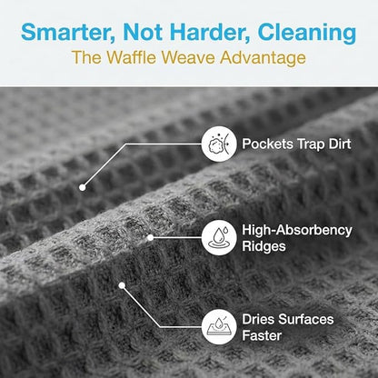 Waffle Weave Microfiber Cloths - 12 x 12 inches - Lint Free Cloth, Streak-Free Absorbent Microfiber Glasses Cleaning Cloth, Screens, Dusting & Appliances - 12 Pack Premium Cloth Wipes