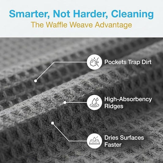 Waffle Weave Microfiber Cloths - 12 x 12 inches - Lint Free Cloth, Streak-Free Absorbent Microfiber Glasses Cleaning Cloth, Screens, Dusting & Appliances - 12 Pack Premium Cloth Wipes