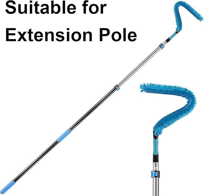 Microfiber Flexible Ceiling Fan Duster with Washable Chenille Dusting Cloth, Use by Hand or Attach to Extension Poles (3)