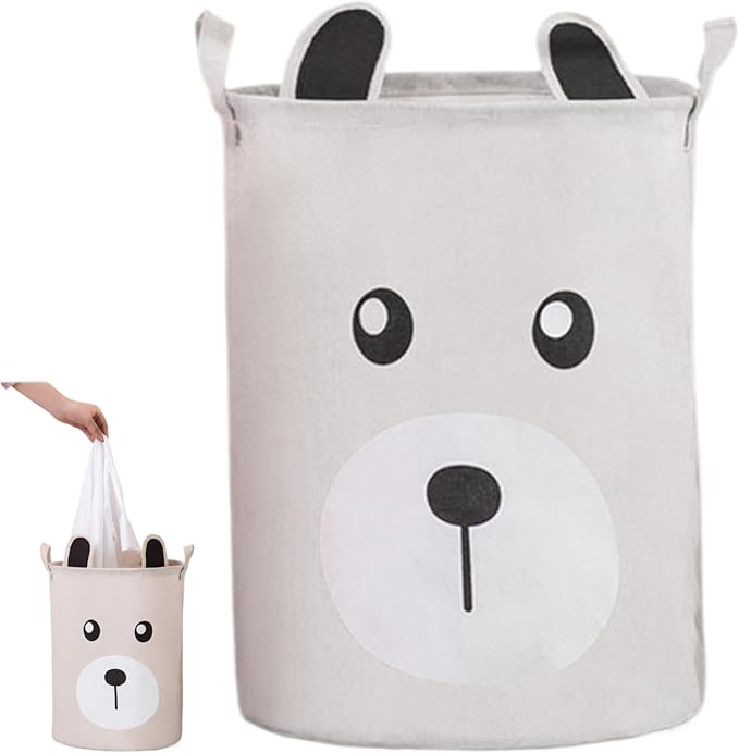 Kids Laundry Basket, Canvas and Linen Round Laundry Basket with Handles, Foldable Large Capacity Organizer for Storing and Children's Toys, Organizer