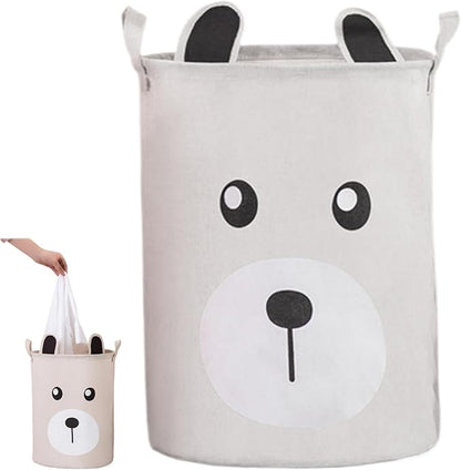 Kids Laundry Basket, Canvas and Linen Round Laundry Basket with Handles, Foldable Large Capacity Organizer for Storing and Children's Toys, Organizer