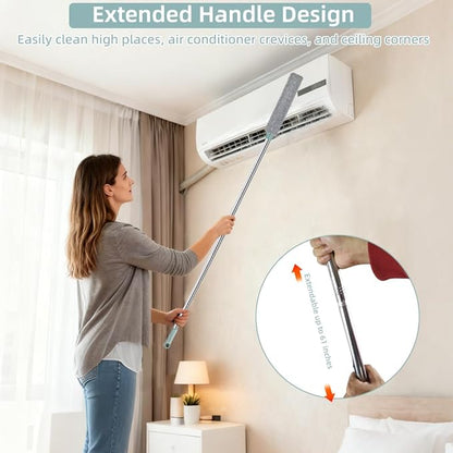 67 in Dusters for Cleaning with Extension Pole, Retractable Gap Dust Cleaner with 4PCS Microfiber Cloths, Baseboard Cleaner Tool with Handle for Blinds, Under Appliances Furniture Fridge