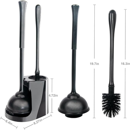 CELOX Black Toilet Plunger and Brush Set with Holder for Bathroom, 1 Set,Silver-Black