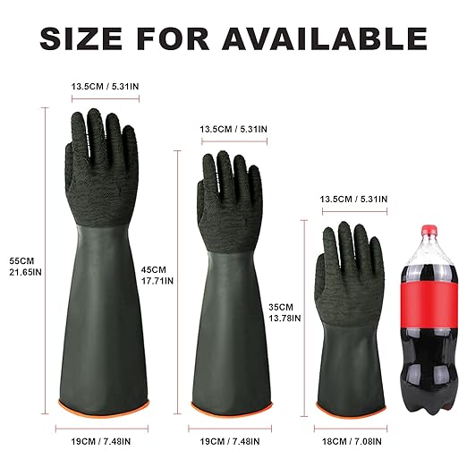 North Tower Heavy Duty Rubber Gloves, Industrial Gloves Waterproof Reusable Protective Work for Cleaning, Dishwashing, Upgraded with Non-Slip Design, Black（18in,2 pair）